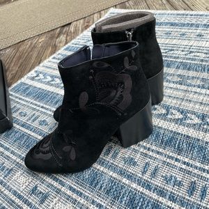 The Cutest Floral Black Embroidered Suede Booties